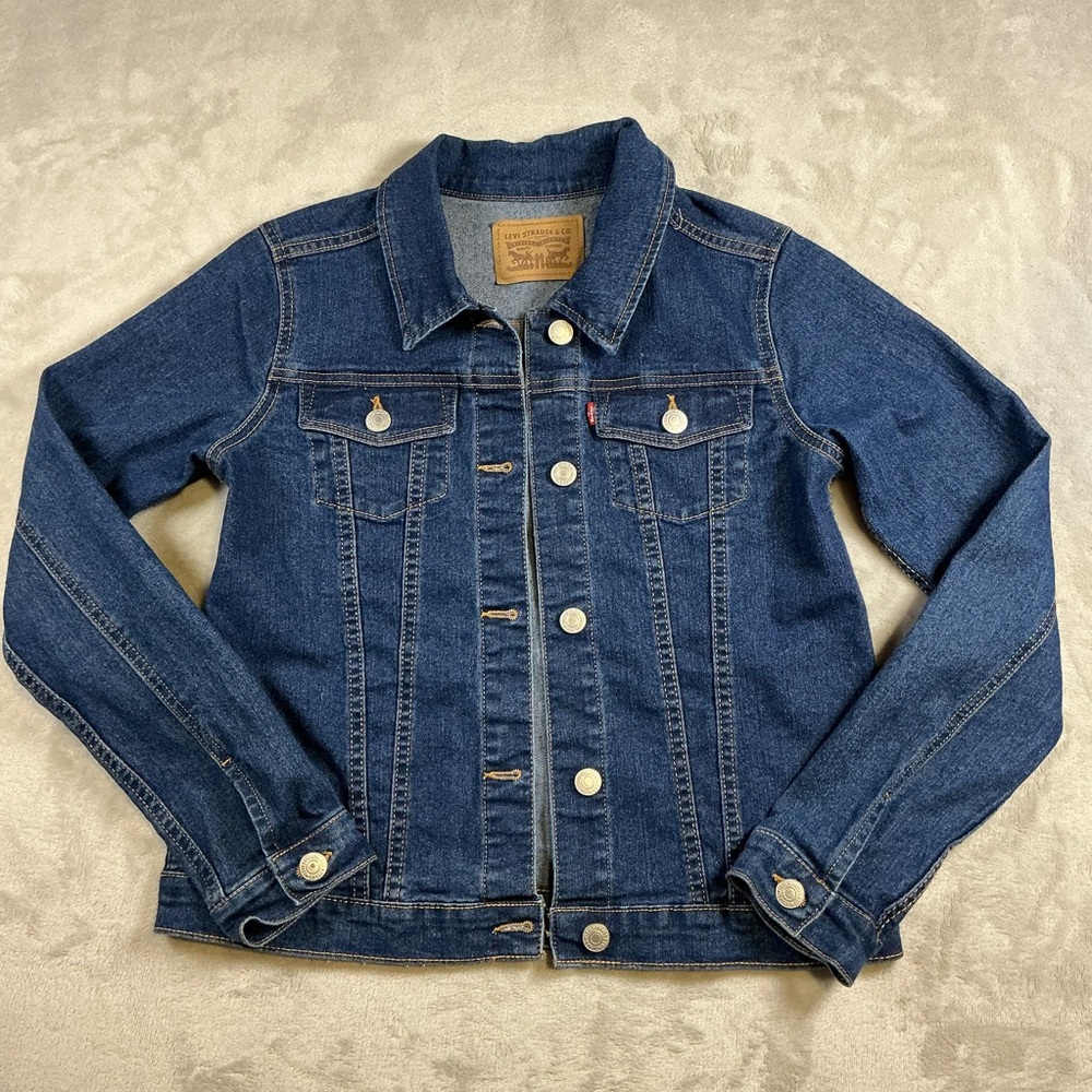 Levi's Dark Blue Denim Trucker Jacket girls size L 14/16